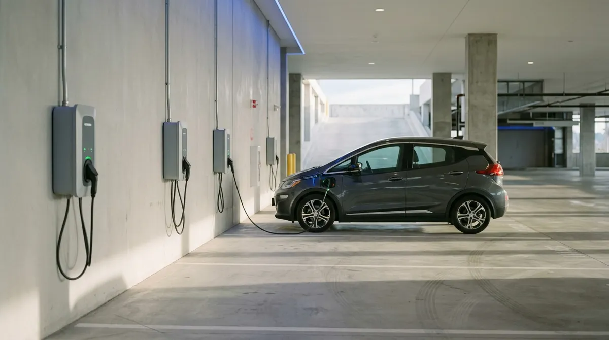 Bornes de recharge dans un parking de bureaux